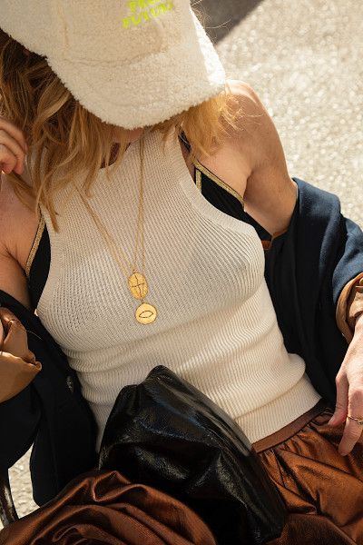 Souvenir - Top Slim Côtelé Écru