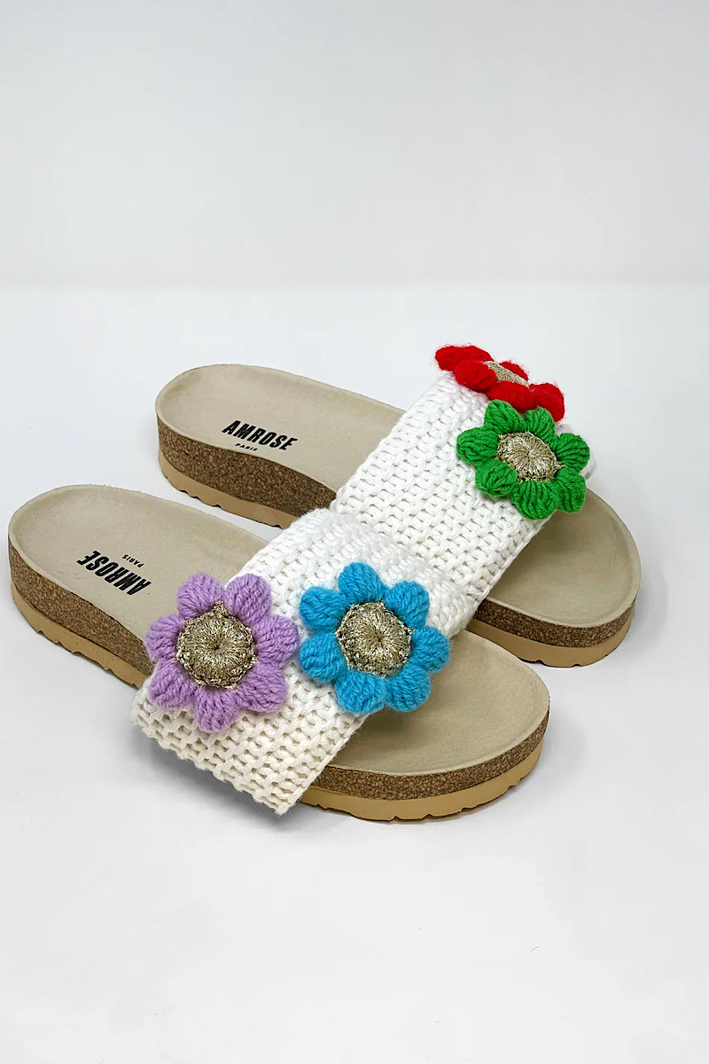 Amrose - Sandales Flower Puff White
