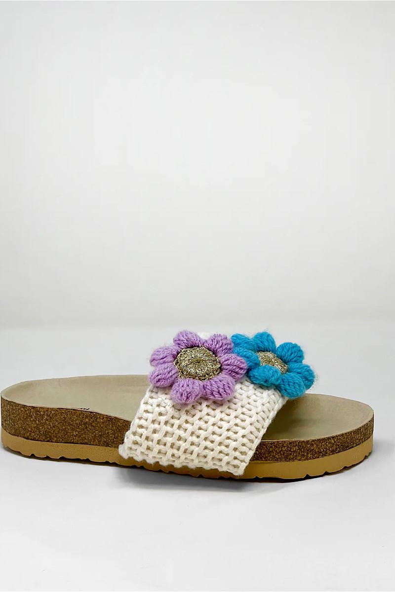 Amrose - Sandales Flower Puff White