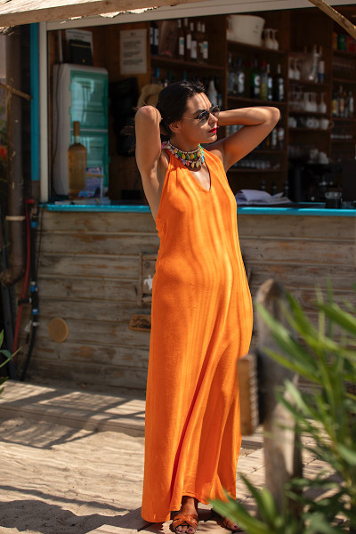 Marguerite à la plage - Robe Bandol Mandarine