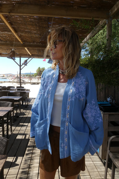 Madone - Kimono Brodé Bleu