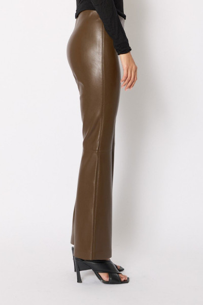 BERENICE - Pantalon Flare Simili Cuir Moka