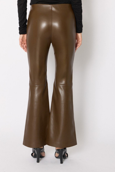 BERENICE - Pantalon Flare Simili Cuir Moka