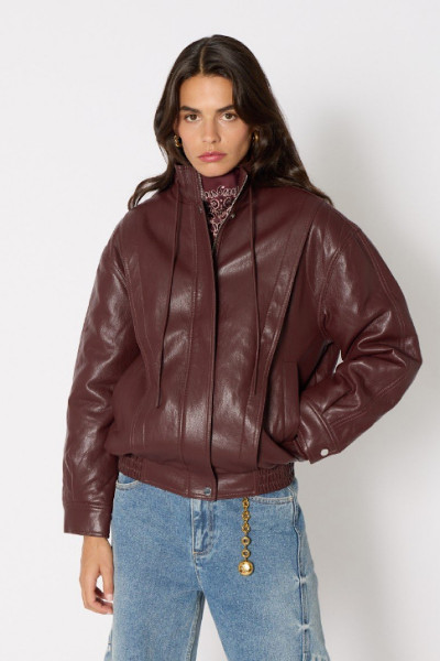 BERENICE - Veste Large Simili Cuir Dark Burgundy