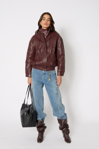 BERENICE - Veste Large Simili Cuir Dark Burgundy (2)