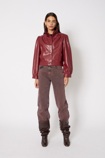 BERENICE - Veste Gab Simili Cuir Burgundy