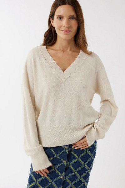 Maevy Mouvement Libre - Pull Loup Col V Off White
