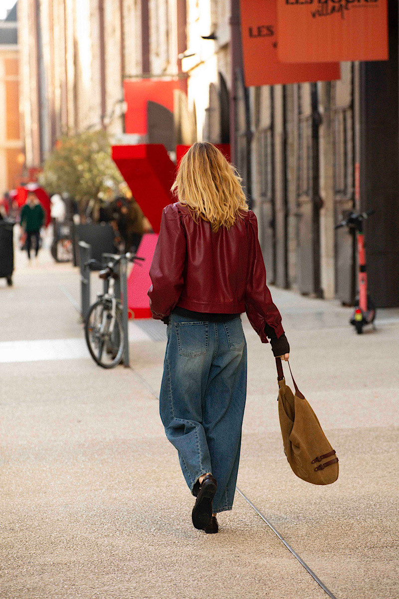 BERENICE - Veste Gab Simili Cuir Burgundy
