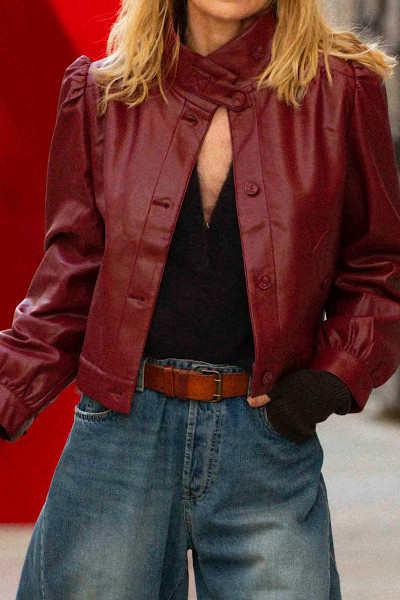 BERENICE - Veste Gab Simili Cuir Burgundy