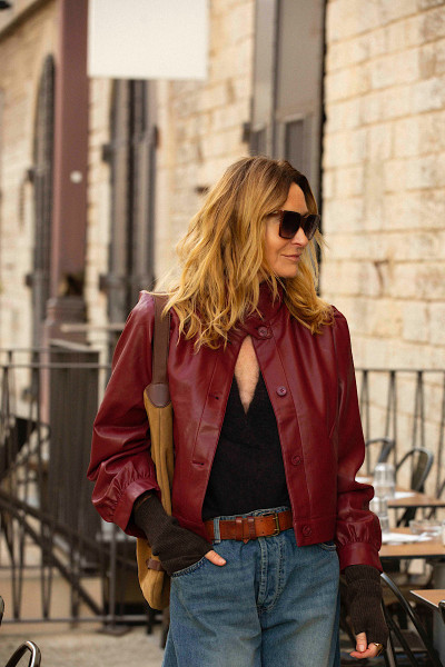 BERENICE - Veste Gab Simili Cuir Burgundy