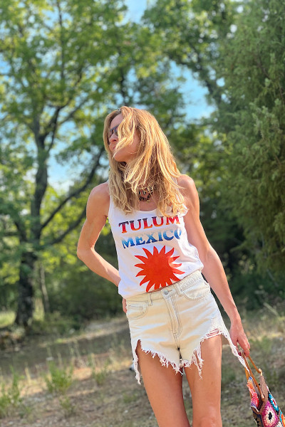 Newtone - Tshirt Debardeur Nattie Tulum Dirty White