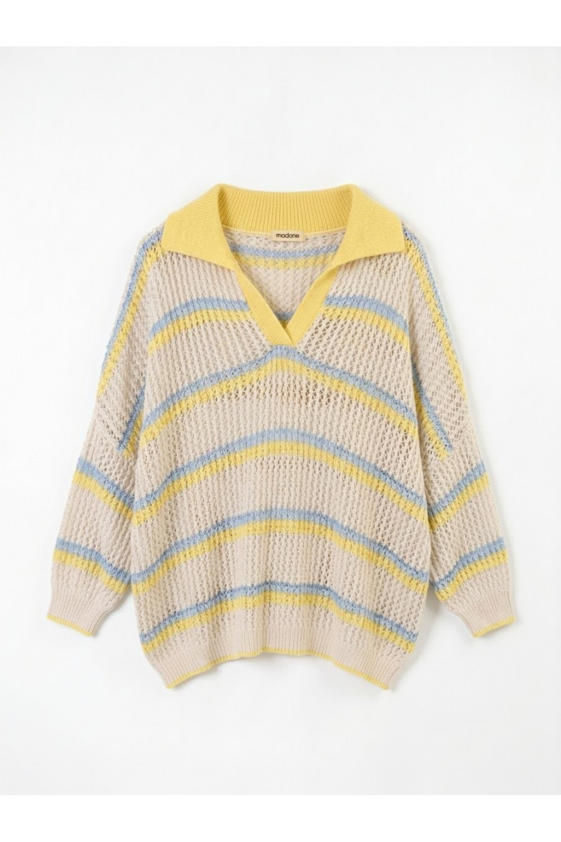 Madone - Top Polo Crochet Yellow Blue